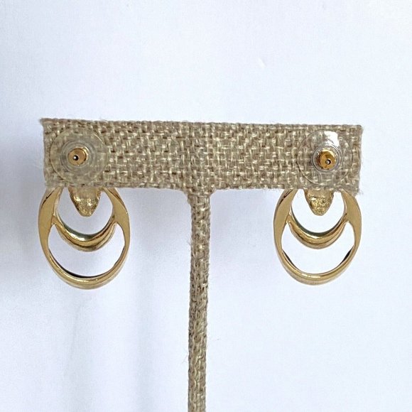 Green Pink Black Enamel Double Loop Metal Gold Tone Pierced Earrings 1.5in - Picture 8 of 9